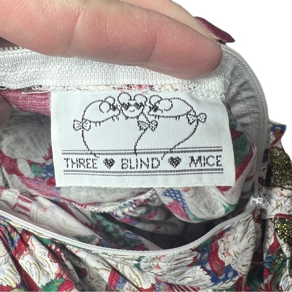 VTG 90's Santa Print THREE BLIND MICE Christmas Bubble Romper w/Bow Sz 6 months - Picture 7 of 10